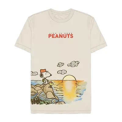 Mens Crew Neck Short Sleeve Regular Fit Peanuts Graphic T-Shirt