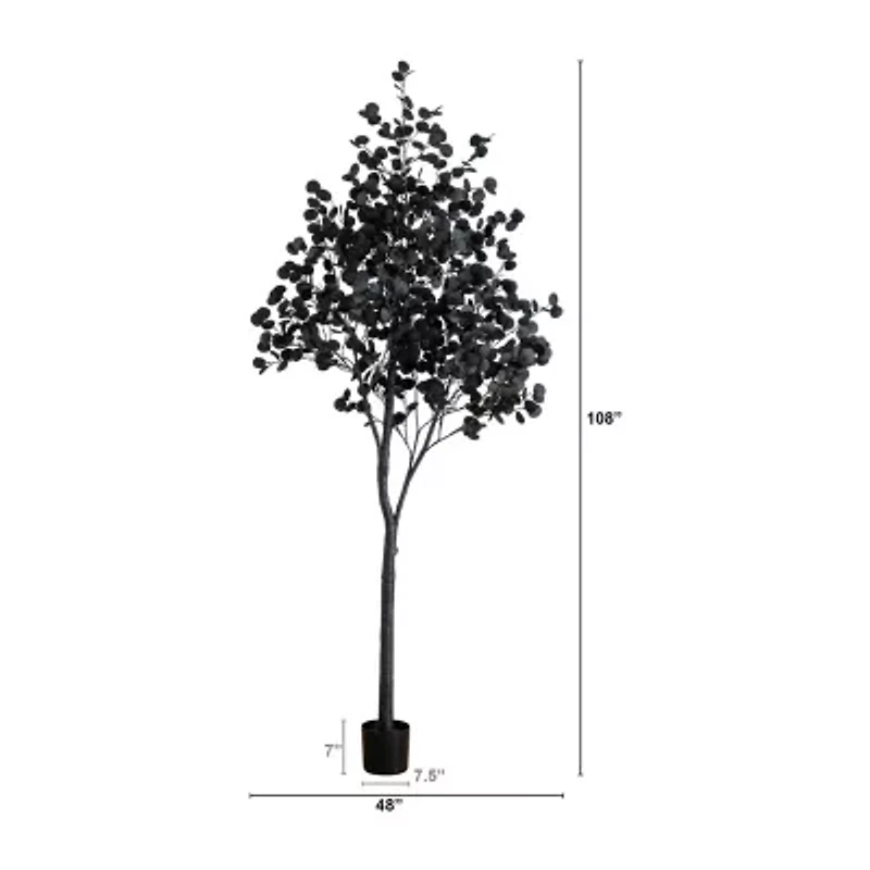 Nearly Natural 9ft Pre-Lit Black Eucalyptus Artificial Tree
