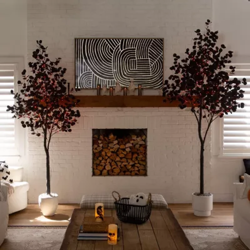 Nearly Natural 9ft Pre-Lit Black Eucalyptus Artificial Tree