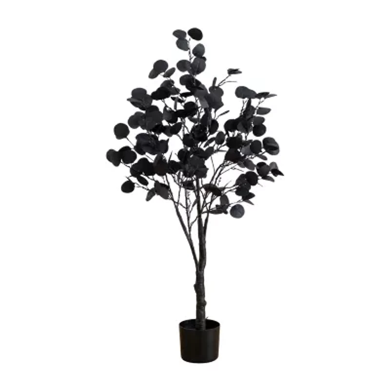 Nearly Natural 4ft Pre-Lit Black Eucalyptus Artificial Tree