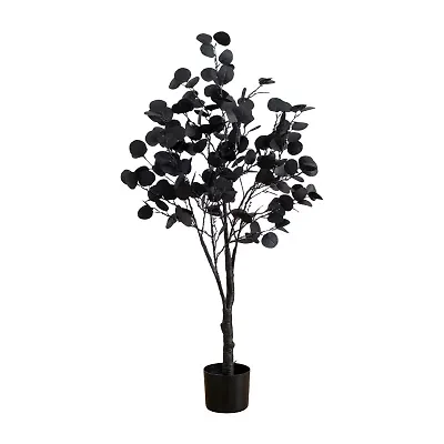 Nearly Natural 4ft Pre-Lit Black Eucalyptus Artificial Tree