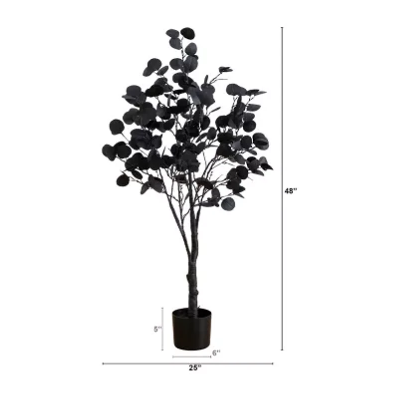 Nearly Natural 4ft Pre-Lit Black Eucalyptus Artificial Tree