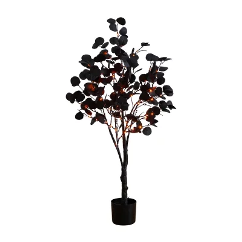Nearly Natural 4ft Pre-Lit Black Eucalyptus Artificial Tree