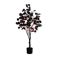 Nearly Natural 4ft Pre-Lit Black Eucalyptus Artificial Tree