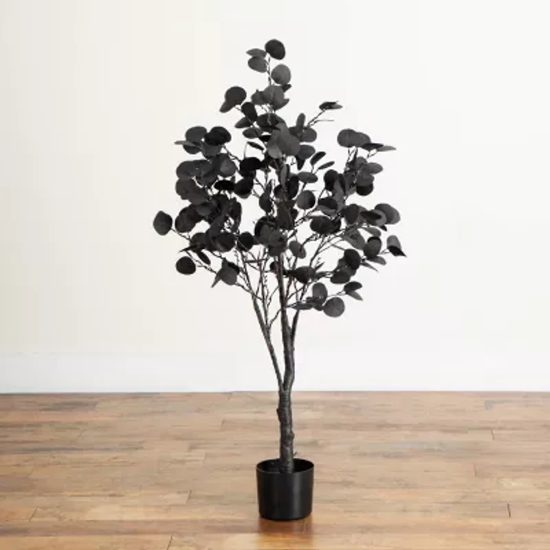 Nearly Natural 4ft Pre-Lit Black Eucalyptus Artificial Tree