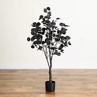 Nearly Natural 4ft Pre-Lit Black Eucalyptus Artificial Tree