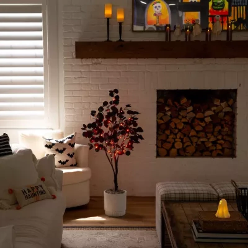 Nearly Natural 4ft Pre-Lit Black Eucalyptus Lighted Indoor Artificial Tree