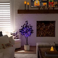 Nearly Natural 4ft Pre-Lit Black Eucalyptus Artificial Tree