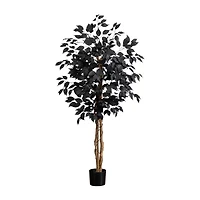 Nearly Natural 4ft Halloween Black Ficus Artificial Tree