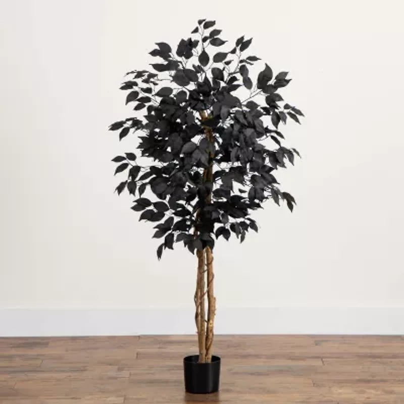 Nearly Natural 4ft Halloween Black Ficus Artificial Tree