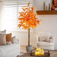 Nearly Natural 7ft Pre-Lit Autumn Maple Fall Artificial Tree