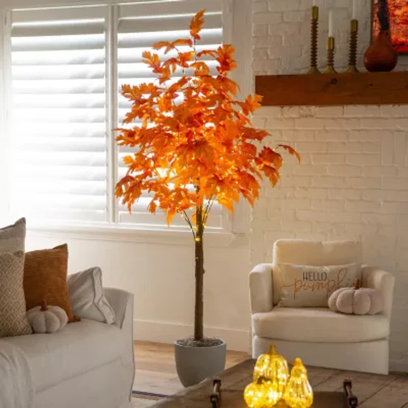 Nearly Natural 7ft Pre-Lit Autumn Maple Fall Artificial Tree