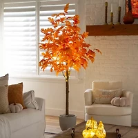 Nearly Natural 7ft Pre-Lit Autumn Maple Fall Artificial Tree