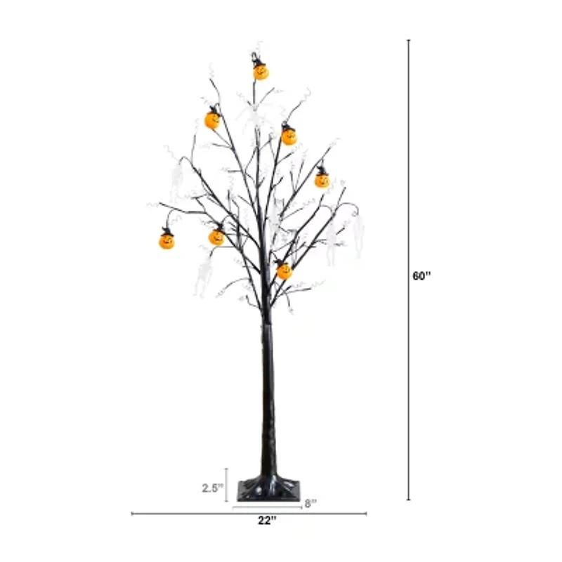 Nearly Natural 5ft Pre-Lit Halloween Pumpkins Artificial Tree