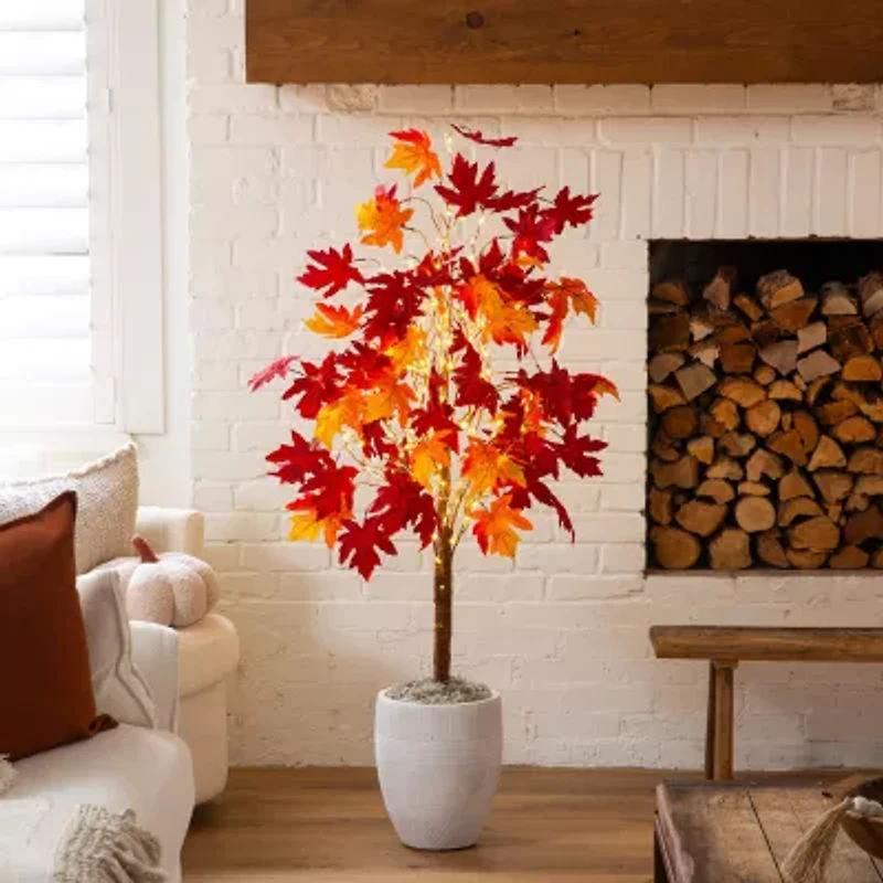 Nearly Natural 5ft Pre-Lit Autumn Weeping Maple Artificial Tree