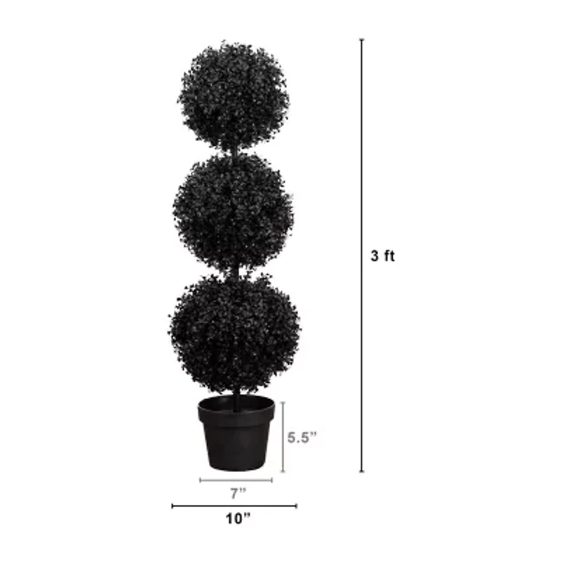 Nearly Natural 3ft Uv Black Boxwood Topiary In/Out Artificial Tree