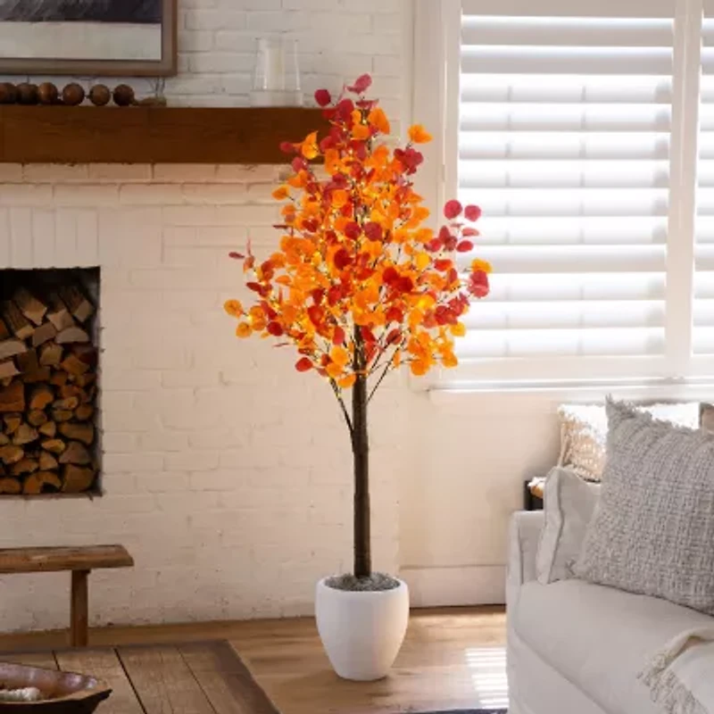 Nearly Natural 6ft Pre-Lit Autumn Eucalyptus Lighted Indoor Artificial Tree
