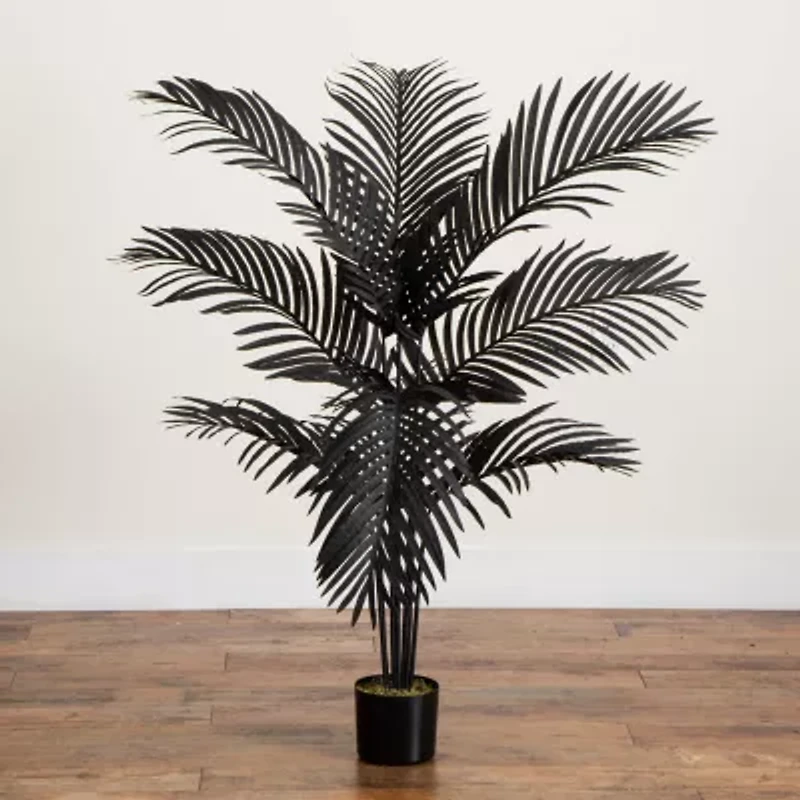 Nearly Natural 4ft Halloween Black Palm Artificial Tree