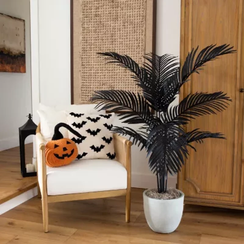Nearly Natural 4ft Halloween Black Palm Artificial Tree