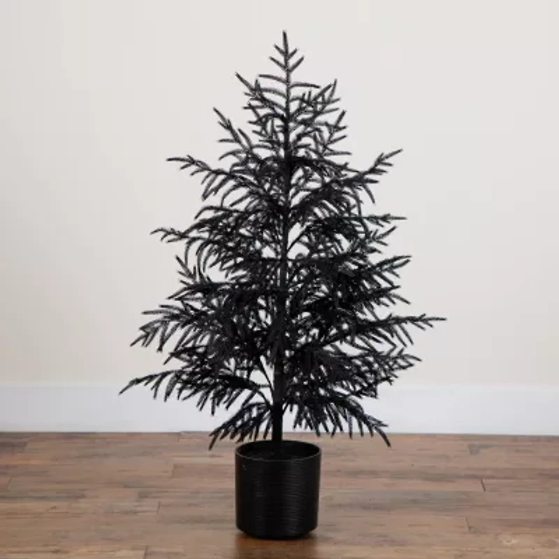 Nearly Natural 4ft Halloween Black Pine Christmas Artificial Tree