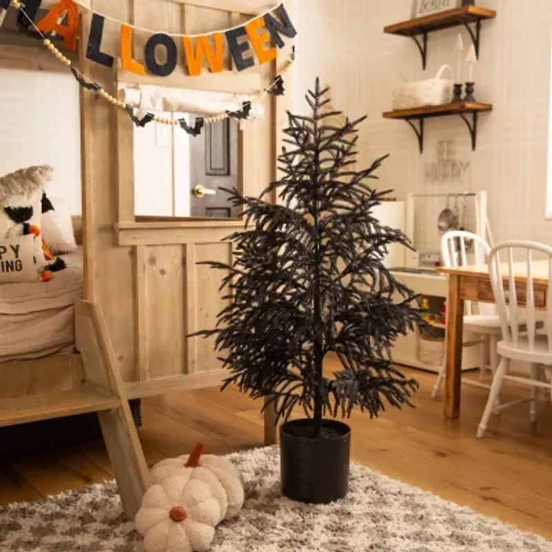 Nearly Natural 4ft Halloween Black Pine Christmas Artificial Tree
