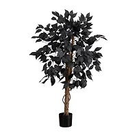 Nearly Natural 3ft Halloween Black Ficus Artificial Tree