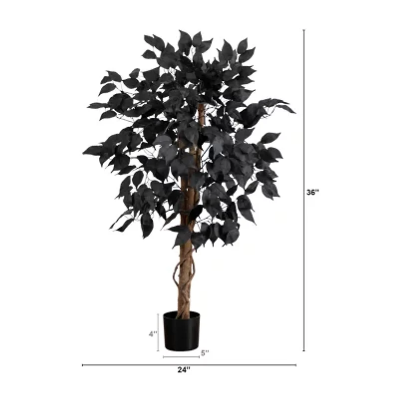 Nearly Natural 3ft Halloween Black Ficus Artificial Tree