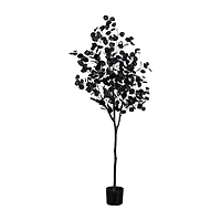Nearly Natural 6ft Halloween Black Eucalyptus Artificial Tree