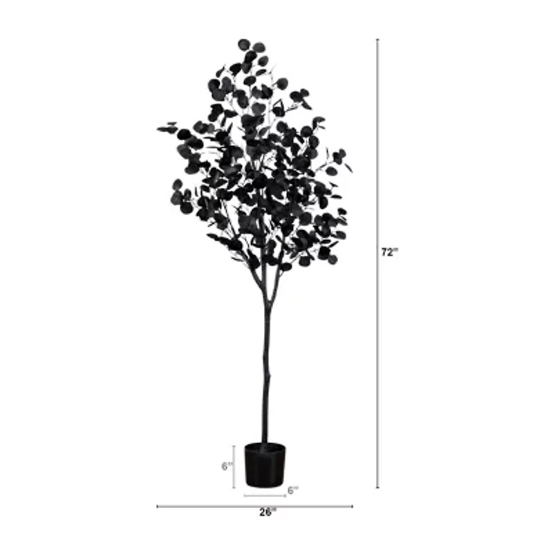 Nearly Natural 6ft Halloween Black Eucalyptus Artificial Tree