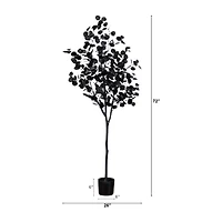 Nearly Natural 6ft Halloween Black Eucalyptus Artificial Tree