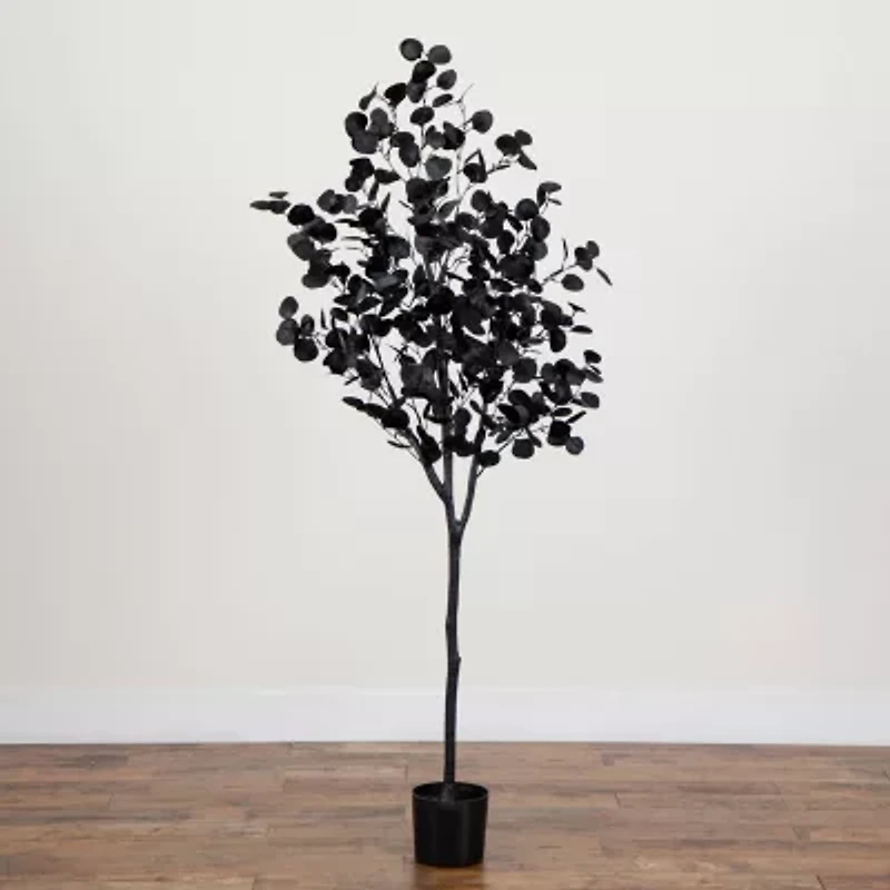 Nearly Natural 6ft Halloween Black Eucalyptus Artificial Tree