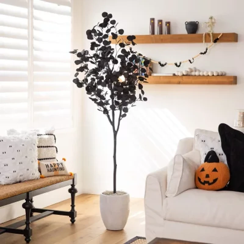 Nearly Natural 6ft Halloween Black Eucalyptus Artificial Tree