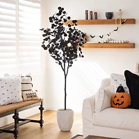 Nearly Natural 6ft Halloween Black Eucalyptus Artificial Tree