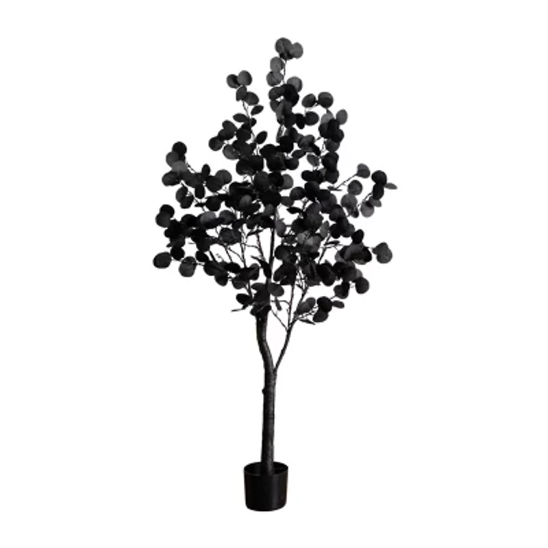 Nearly Natural 5ft Pre-Lit Black Eucalyptus Lighted Indoor Artificial Tree