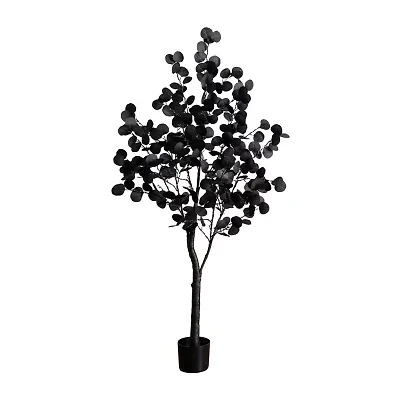 Nearly Natural 5ft Pre-Lit Black Eucalyptus Lighted Indoor Artificial Tree