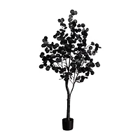 Nearly Natural 5ft Pre-Lit Black Eucalyptus Lighted Indoor Artificial Tree