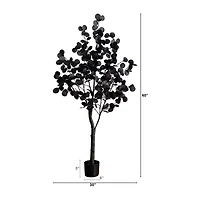 Nearly Natural 5ft Pre-Lit Black Eucalyptus Lighted Indoor Artificial Tree