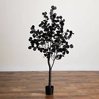 Nearly Natural 5ft Pre-Lit Black Eucalyptus Lighted Indoor Artificial Tree