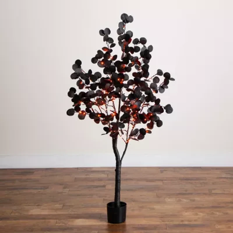 Nearly Natural 5ft Pre-Lit Black Eucalyptus Lighted Indoor Artificial Tree