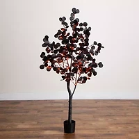 Nearly Natural 5ft Pre-Lit Black Eucalyptus Lighted Indoor Artificial Tree