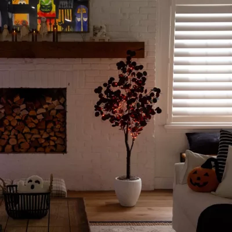 Nearly Natural 5ft Pre-Lit Black Eucalyptus Lighted Indoor Artificial Tree