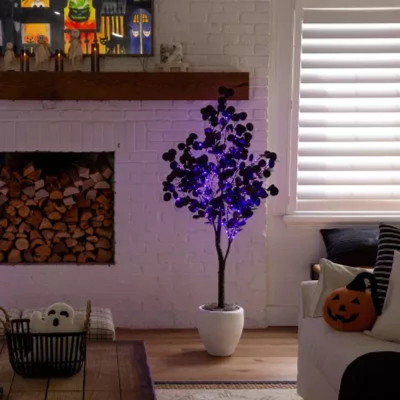 Nearly Natural 5ft Pre-Lit Black Eucalyptus Lighted Indoor Artificial Tree