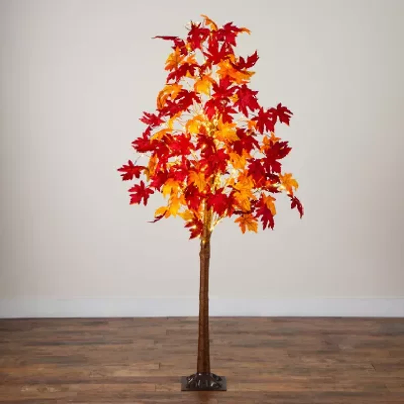 Nearly Natural 7ft Pre-Lit Autumn Weeping Maple Artificial Tree