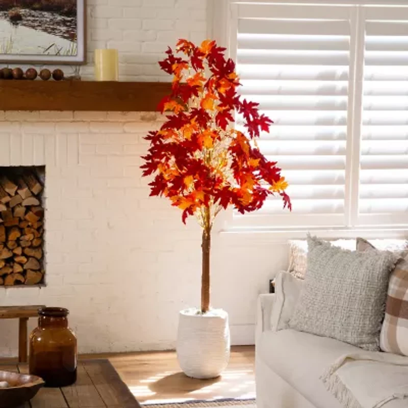 Nearly Natural 7ft Pre-Lit Autumn Weeping Maple Artificial Tree