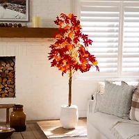 Nearly Natural 7ft Pre-Lit Autumn Weeping Maple Artificial Tree