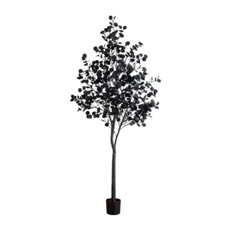Nearly Natural 8ft Pre-Lit Black Eucalyptus Lighted Indoor Artificial Tree