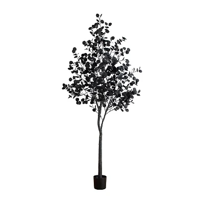 Nearly Natural 8ft Pre-Lit Black Eucalyptus Lighted Indoor Artificial Tree