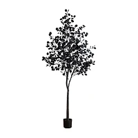 Nearly Natural 8ft Pre-Lit Black Eucalyptus Lighted Indoor Artificial Tree