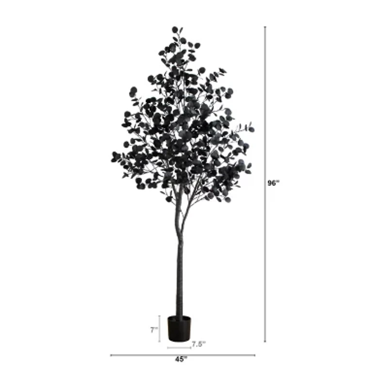 Nearly Natural 8ft Pre-Lit Black Eucalyptus Lighted Indoor Artificial Tree