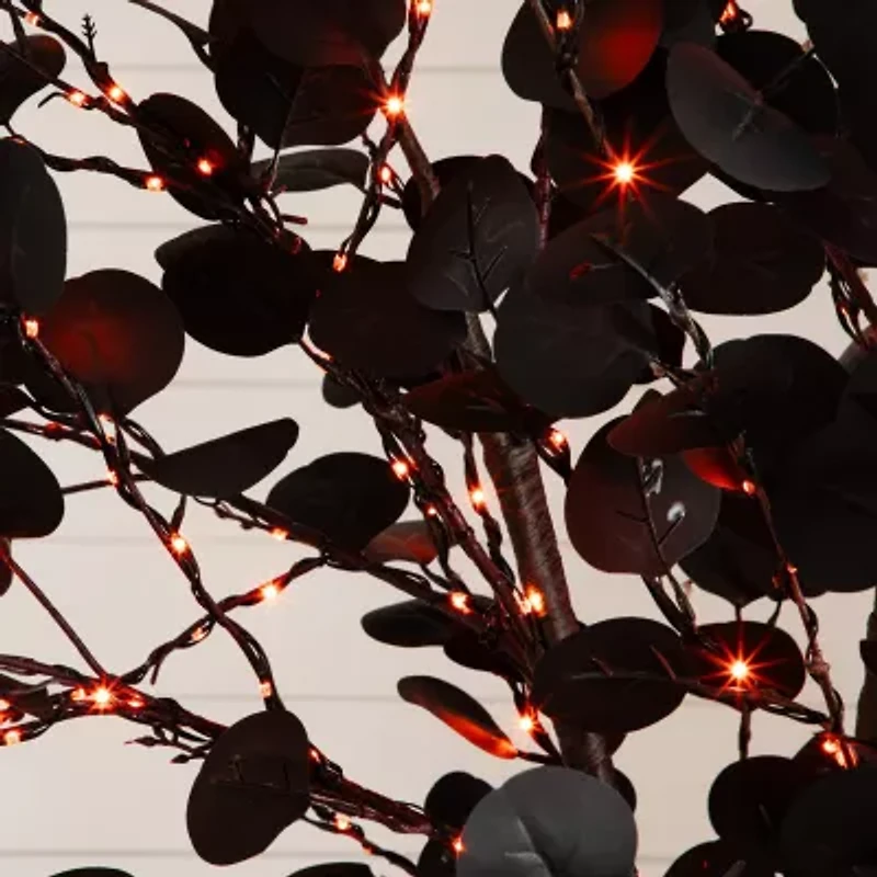 Nearly Natural 8ft Pre-Lit Black Eucalyptus Lighted Indoor Artificial Tree